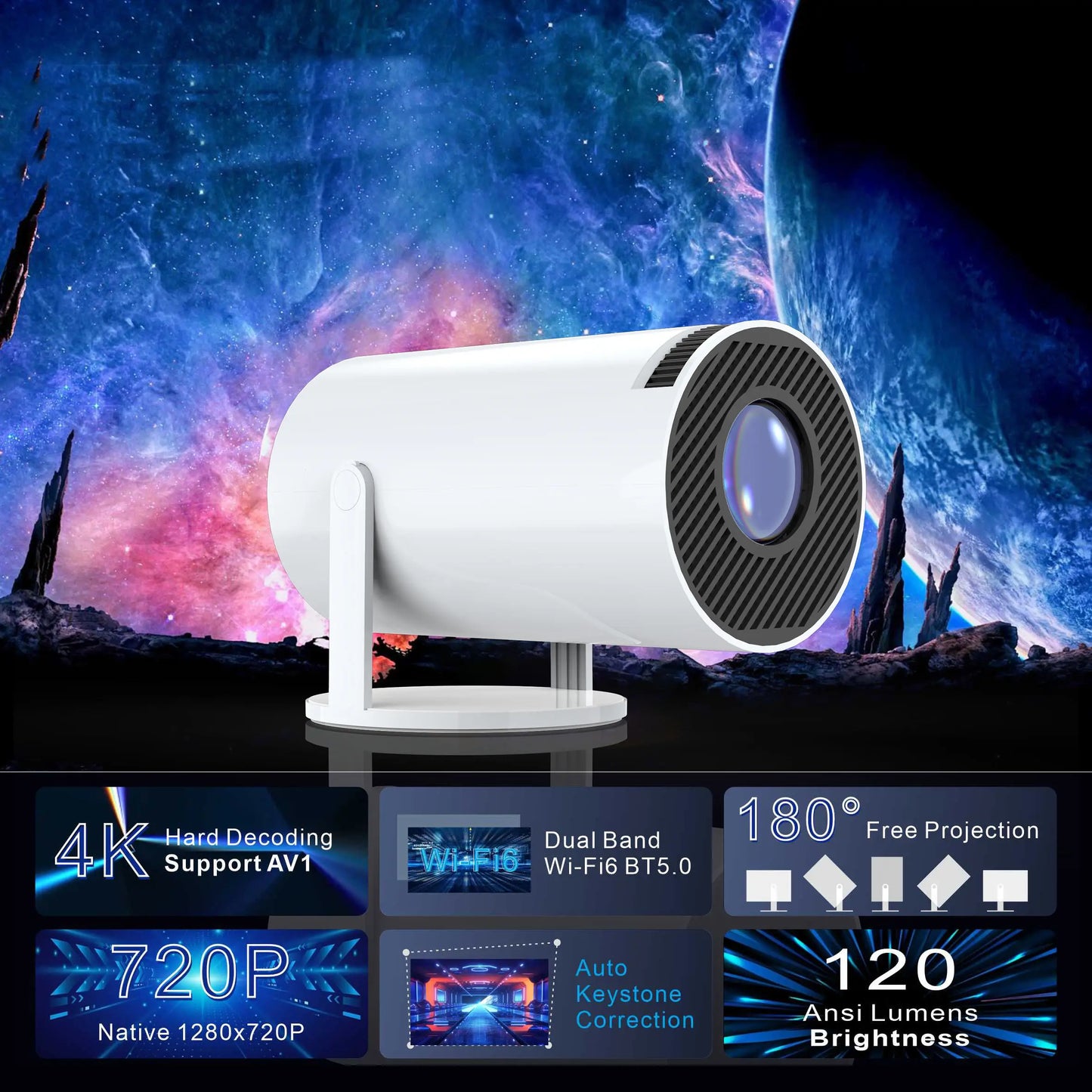 Projecteur YDH-HY300 - Cinéma 4K Portable Android 11