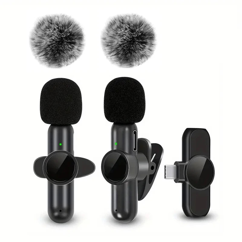 Microphone cravate sans fil avec housse coupe-vent, mini micro d'enregistrement audio et vidéo pour iPhone et Android