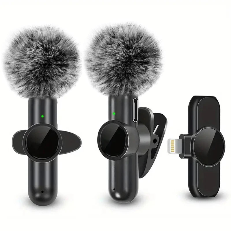 Microphone cravate sans fil avec housse coupe-vent, mini micro d'enregistrement audio et vidéo pour iPhone et Android