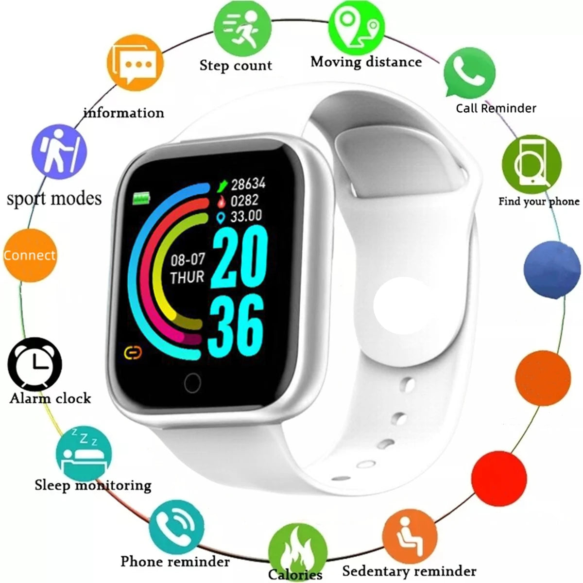 Montre connectée pour hommes et femmes, bracelet avec moniteur d'activité physique et de messages, cadeau d'anniversaire, horloge électronique pour Android et iOS