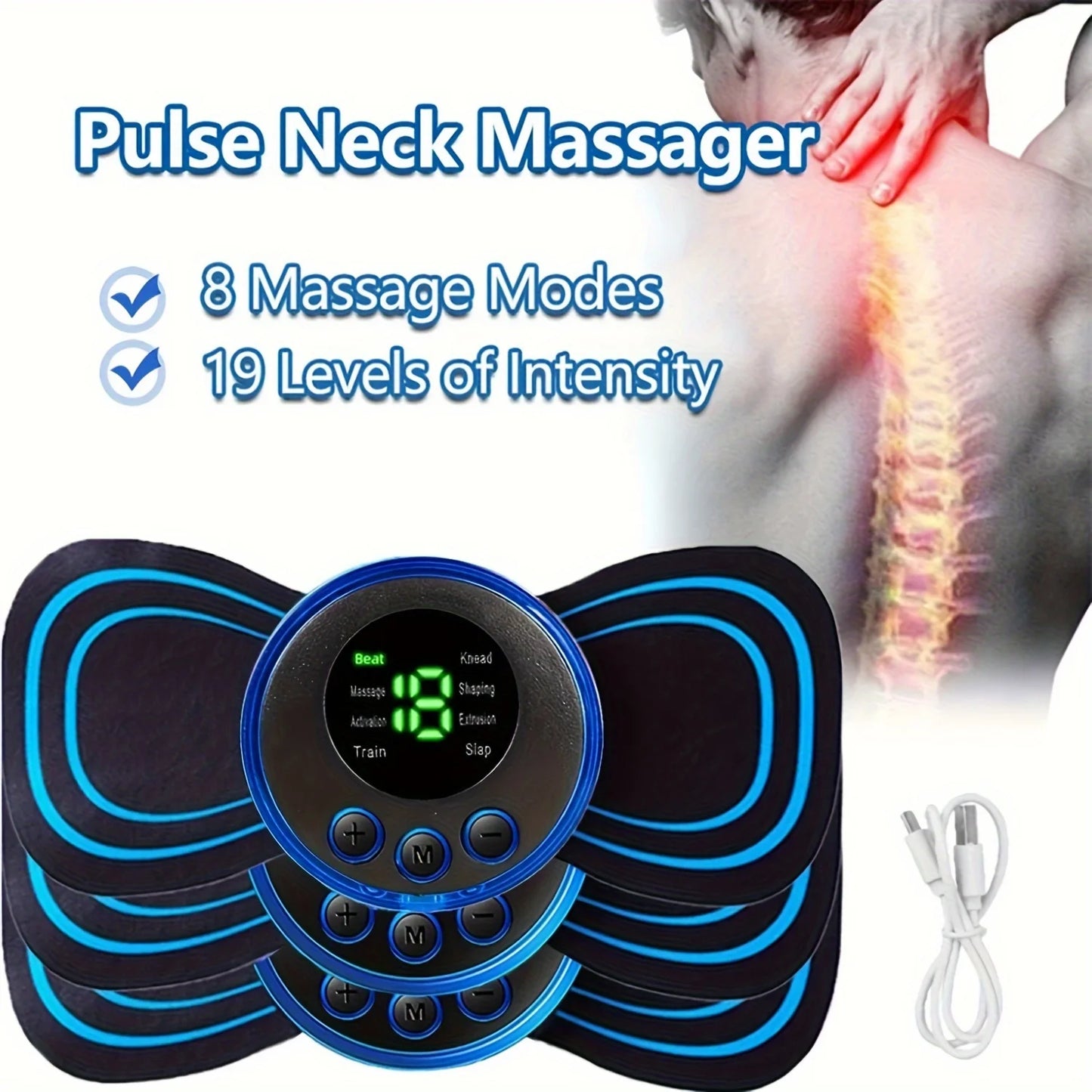 Masseur électrique musculaire 2/3/4 pièces, appareil de massage du cou EMS, 8 modes, 19 niveaux de force, vibrateur, instrument de traitement