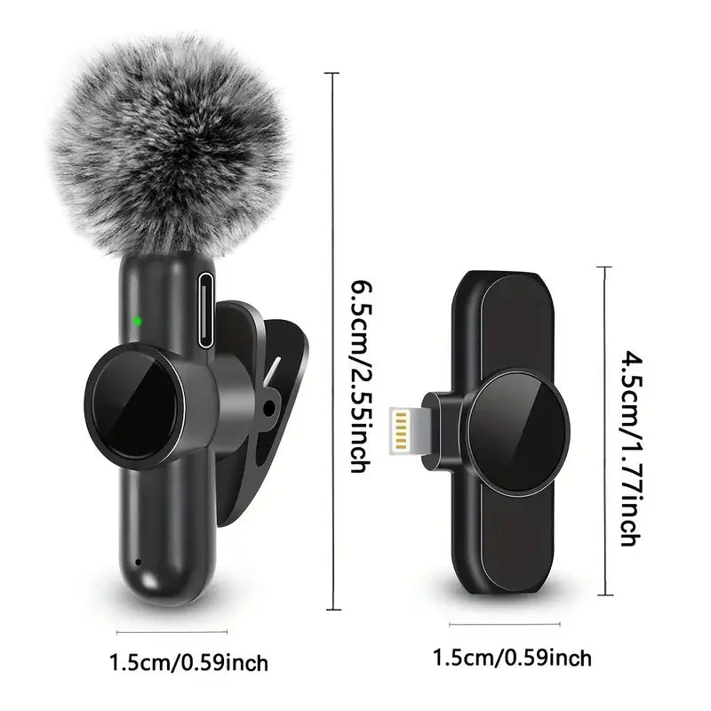 Microphone cravate sans fil avec housse coupe-vent, mini micro d'enregistrement audio et vidéo pour iPhone et Android