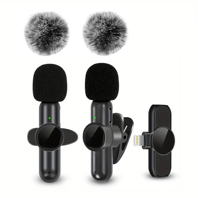Microphone cravate sans fil avec housse coupe-vent, mini micro d'enregistrement audio et vidéo pour iPhone et Android