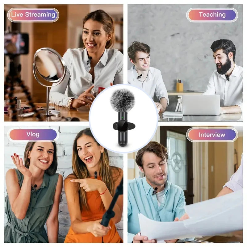 Microphone cravate sans fil avec housse coupe-vent, mini micro d'enregistrement audio et vidéo pour iPhone et Android
