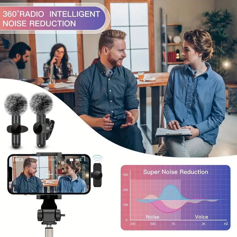 Microphone cravate sans fil avec housse coupe-vent, mini micro d'enregistrement audio et vidéo pour iPhone et Android