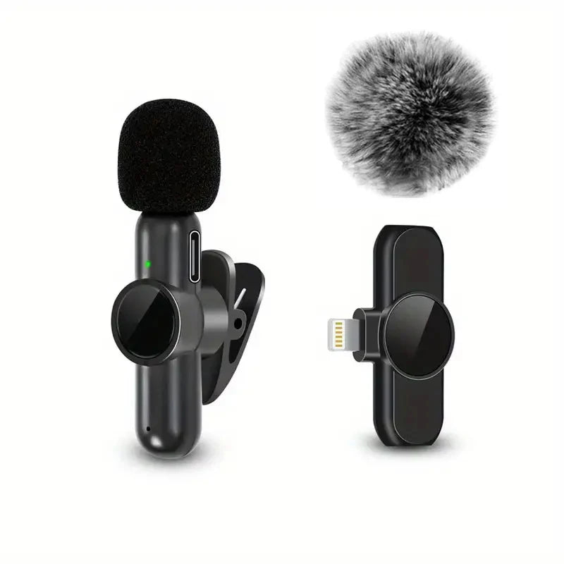 Microphone cravate sans fil avec housse coupe-vent, mini micro d'enregistrement audio et vidéo pour iPhone et Android
