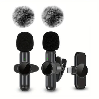 Microphone cravate sans fil avec housse coupe-vent, mini micro d'enregistrement audio et vidéo pour iPhone et Android