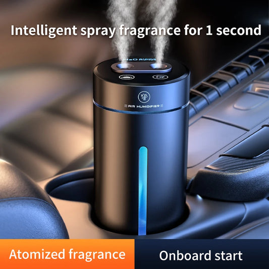 380ML Double Spray Vehicle Air Humidifier USB Charging Mini Essential Oil Diffuser with Mood Light Wireless Car Aroma Humidifier